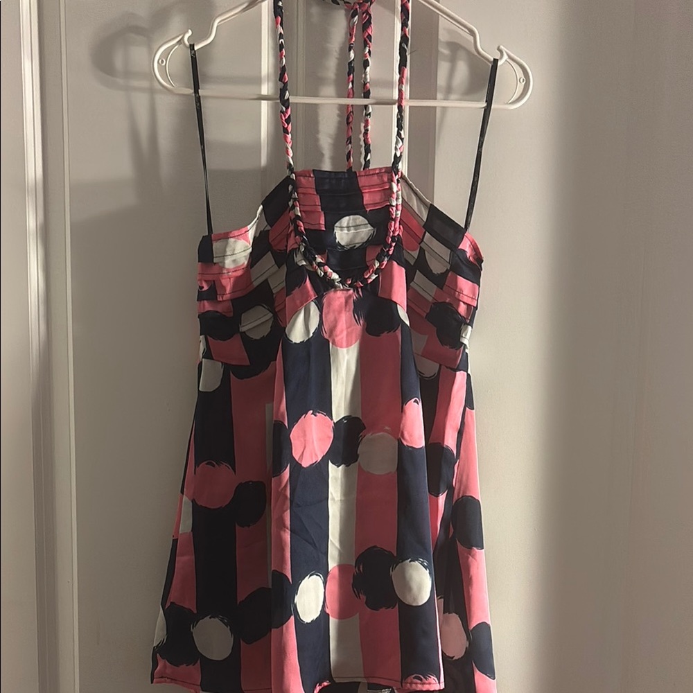 Chic Miss Me Pink and Navy Polka Dot Halter Top